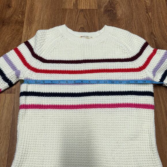 Marine Layer Delaney Raglan Striped Waffle Knit Sweater Cream Red Pink Size XS - Picture 8 of 9